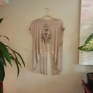 Bohemian Third Eye Feathered Tribal Dreamcatcher Flowy Split Back Hi Lo Shirt